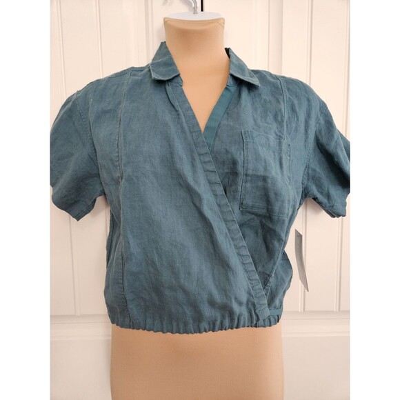 Athleta Playa Linen Tie Top Size Large Wrap Stretch Waist NWT - Picture 2 of 11